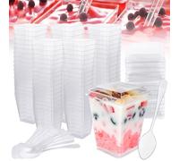 Oungy 100Pcs Mini Clear Plastic Dessert Cups with Lids and Spoons - 150ml/5oz, Reusable for Serving Desserts, Appetizers, Mousse