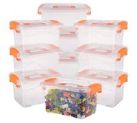 Oungy 10Pack Storage Boxes with Lids, 3L Plastic Storage Boxes with Handles, 19x14.5x11cm Clear Storage Box Stackable Small Storage Box for Home, Office