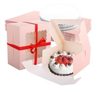 Oungy 12 PACK 10 Inch Cake Board and Box, 10x10x5inch Large Cake Box and Board with Window, Pink Bakery Boxes Square Cake Boxes with Ribbon for Pastries, Cookies, Pies and Muffins