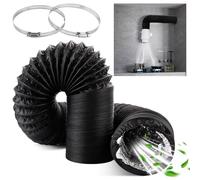 Oungy 150mm Ducting, 5m/16ft Tumble Dryer Vent Hose, Black Extractor Fan Ducting with 2 Clamps, Radiator Foil Ventilation Tumble Dryer Pipe Hose for Extractor Fan, Dryer, Cooker Hood