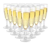 Oungy 16 Pack Plastic Champagne Flutes, 180ml/6oz Clear Prosecco Glasses with Vintage Embossed Diamond Pattern, Reusable Plastic Champagne Glasses for Weddings, Parties, Celebrations, 22 x 5.8 cm
