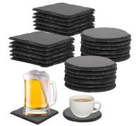 Oungy 24 PCS Slate Coasters, 4 Inch Stone Coasters Round and Square, Rustic Rock Black Coaster Blank Slate Coaster for Home Decor, Bar, Table