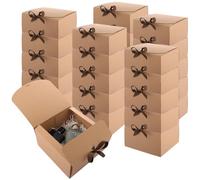 Oungy 25Pcs Large Gift Boxes with Lids, 20x20x10CM Paper Gift Box with Ribbon, Brown Empty Gift Box for Birthday, Wedding, Anniversary, Valentines