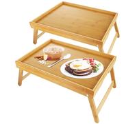 Oungy 2Pack Bamboo Bed Tray Table with Folding Legs, 42x30x20cm Breakfast Tray for Eating On Lap, Multipurpose Bed Tray Lap Tray for Bed, Sofa, Table