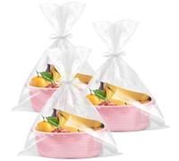 Oungy 3Pack Gift Basket Hamper Kit, 31x21x13cm Pink Rope Basket with Cellophane Bags and Ribbons, Hamper Baskets for Gifts Empty Woven Storage Baskets for Baby Shower, Wedding, Birthday