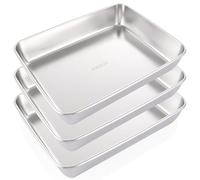 Oungy 3PCS Baking Trays for Oven Non Stick, 31 x 24 x 5.5cm Stainless Steel Oven Trays, Silver Deep Roasting Tins Baking Tray Set for Oven Kitchen Home - Dishwasher Safe