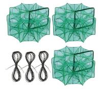 Oungy 3Pcs Fishing Trap, 23.6X 13.7Inches Minnow Trap, The Green Magic Foldable 12holes Fishing Net with String, for Crab Crayfish Fish Minnow Shrimp