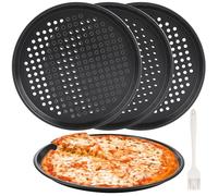 Oungy 4 PCS Pizza Tray, 12 Inch Carbon Steel Non-Stick Pizza Oven Trays, Round Perforated Pizza Dough Tray Pans for Oven, Baking, Roasting