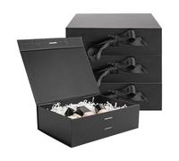 Oungy 4Pcs Magnetic Gift Box with Ribbon, 26x18x9CM Black Gift Boxes Large Present Boxes, Empty Gift Box with Lid for Birthday, Wedding, Anniversary, Valentines
