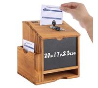 Oungy Wooden Suggestion Box with Lock and Slot, Wall Mounted Donation Box Lockable Ballot Boxes with 10 Suggestion Cards, Wood Post Box with Chalkboard for Wedding, Office