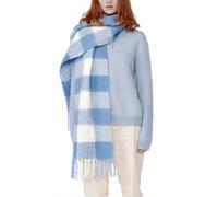 OUNIYA Large Chunky Plaid Scarf Checked Colorful Oversized Scarves Soft Big Cashmere Wool Thick Winter Warm Blanket Women, Blue White, Large