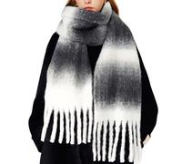 OUNIYA Large Chunky Plaid Scarf Checked Colorful Oversized Scarves Soft Big Cashmere Wool Thick Winter Warm Blanket Women, Black White, Large