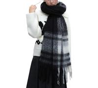 OUNIYA Large Chunky Plaid Scarf Checked Colorful Oversized Scarves Soft Big Cashmere Wool Thick Winter Warm Blanket Women, Black Grey Tartan, Large