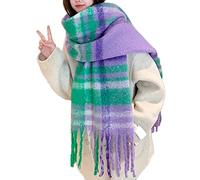 OUNIYA Large Chunky Plaid Scarf Checked Colorful Oversized Scarves Soft Big Cashmere Wool Thick Winter Warm Blanket Women, Purple Tartan, Large