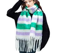 OUNIYA Large Chunky Plaid Scarf Checked Colorful Oversized Scarves Soft Big Cashmere Wool Thick Winter Warm Blanket Women, Green Strip, Large