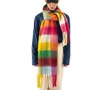 OUNIYA Large Chunky Plaid Scarf Checked Colorful Oversized Scarves Soft Big Cashmere Wool Thick Winter Warm Blanket Women, Orange Yellow, Large