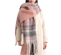 OUNIYA Large Chunky Plaid Scarf Checked Colorful Oversized Scarves Soft Big Cashmere Wool Thick Winter Warm Blanket Women, Pink Tartan, Large
