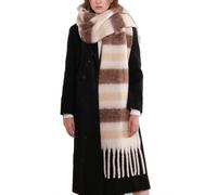 OUNIYA Large Chunky Plaid Scarf Checked Colorful Oversized Scarves Soft Big Cashmere Wool Thick Winter Warm Blanket Women, Brown Strip, Large