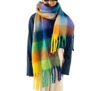 OUNIYA Large Chunky Plaid Scarf Checked Colorful Oversized Scarves Soft Big Cashmere Wool Thick Winter Warm Blanket Women, Orange Blue, Large