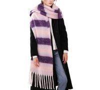 OUNIYA Large Chunky Plaid Scarf Checked Colorful Oversized Scarves Soft Big Cashmere Wool Thick Winter Warm Blanket Women, Purple Strip, Large