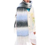 OUNIYA Large Chunky Plaid Scarf Checked Colorful Oversized Scarves Soft Big Cashmere Wool Thick Winter Warm Blanket Women, Blue Black Strip, Large