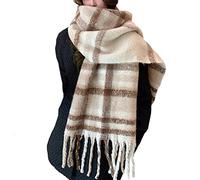 OUNIYA Large Chunky Plaid Scarf Checked Colorful Oversized Scarves Soft Big Cashmere Wool Thick Winter Warm Blanket Women, Grey Green, Large
