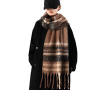OUNIYA Large Chunky Plaid Scarf Checked Colorful Oversized Scarves Soft Big Cashmere Wool Thick Winter Warm Blanket Women, Dark Brown, Large
