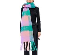 OUNIYA Large Chunky Plaid Scarf Checked Colorful Oversized Scarves Soft Big Cashmere Wool Thick Winter Warm Blanket Women, Pink Green, Large