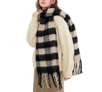 OUNIYA Large Chunky Scarf Oversized Fluffy Scarves Blanket Big Wool Thick Winter Warm, Black Plaid, Large