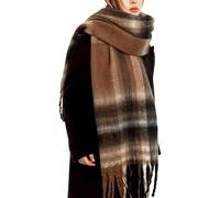 OUNIYA Large Chunky Scarf Oversized Fluffy Scarves Blanket Big Wool Thick Winter Warm, Brown Plaid, Large