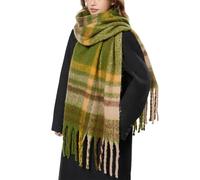 OUNIYA Large Chunky Scarf Oversized Fluffy Scarves Blanket Big Wool Thick Winter Warm, Green Plaid, Large