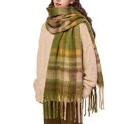 OUNIYA Large Chunky Scarf Oversized Fluffy Scarves Blanket Big Wool Thick Winter Warm, Green Plaid, Large