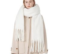 OUNIYA Large Chunky Scarf Oversized Fluffy Scarves Blanket Big Wool Thick Winter Warm, Pure White, Large