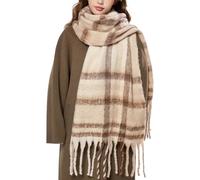 OUNIYA Large Chunky Scarf Oversized Fluffy Scarves Blanket Large Wool Thick Winter Warm, Khaki chequered, L