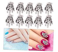 OUNONA 10Pcs Alloy Skeleton Hand Nail Art Decals DIY Manicure Rhinestones Decoration for Halloween Party and Home Salon Use