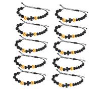 OUNONA 10pcs Sports Bracelet Wrist Bands Wooden Cross Bracelet Basketball Wristbands Baseball Spirit Beads Sports Cross Pendant Wax Line Black