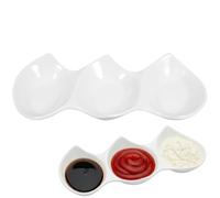 OUNONA 11-Inch Ceramic Triple Compartment Sauce Bowls - White Divided Serving Dishes & Condiment Tray for Sauces, Seasonings, Appetizers, and Side Dishes - Elegant Porcelain Platter for Home, Party &