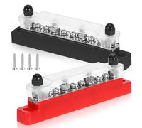 OUNONA 150A 12V Power Distribution Block M6 and M4 Studs, Marine and Automotive Bus Bar Terminal Block for 48V DC Solar Boat and Car Systems, Black and Red Cable Junction Strip