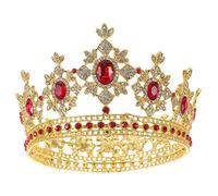 OUNONA 1PC Gold Red Rhinestone Crown for Bride Elegant Alloy Wedding Headdress Round Shape Photography Accessory Chic Design for Women for Special Occasions