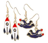 OUNONA 2 Pairs Rocket Ship Pendant Dangle Earrings for Women Astronaut Design Vintage Jewelry for Everyday Wear Weddings and Parties
