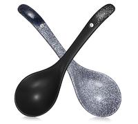 OUNONA 2 Pcs Large Ceramic Soup Spoons Japanese Style Long Handle, Comfortable to Hold, for Serving Porridge and Soups at Dining Table or Izakayas