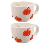 OUNONA 2 Pcs Pumpkin Ceramic Mug: Novelty Coffee Cup - Funny Halloween Cups - Fall Thanksgiving Mugs - Cute Pumpkin Kitchen Decor