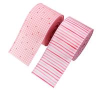 OUNONA 2 Rolls Pink Checkered Heart Pattern Linen Ribbon Wired Edge for Cake Wrapping and DIY Crafts, 5 Yards Versatile Size Easy Shaping and Secure Bows for Present Wrapping