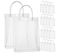 OUNONA 20pcs Clear Bags with Handles Transparent Tote Bags for Wedding Parties Versatile and Durable Spacious Design for Treats and Goodies for Shop Giveaways and DIY Crafts