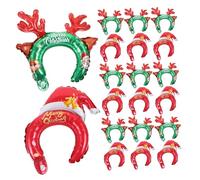 OUNONA 20Pcs Inflatable Christmas Headbands Aluminium Film Party Favors with Santa Hat and Reindeer Antlers Skin Safe Balloon Hairbands for Holiday Decorations and Theme Party Accessories