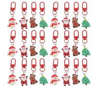 OUNONA 24PCS Christmas Keyrings Ornaments: Gingerbread Man Reindeer Santa Claus Snowman Tree Keychain Party Favor for Xmas Party Stocking Fillers 2.71X0.79X0.28in