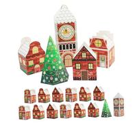 OUNONA 24pcs Christmas Snack Boxes Festive House Clock Tower Tree Shapes Fillable Paper Candy Containers for Holiday Party Favors Cookie Storage Celebration Treat Boxes for Family and