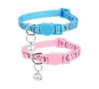 OUNONA 2pcs Adjustable Reflective Cat Collar with Bell, Wear-resist Nylon Cat Ties Featuring Breakaway Safety Buckle, for Outdoor Use to Prevent Pet Loss and Ensure Comfort