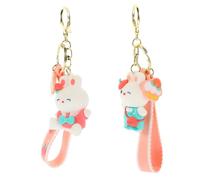 OUNONA 2pcs Adorable Bunny Keychain Set with Cute Bow Tie and Mini Bag Pendants Pvc Rabbit-shaped Key Rings for Women’s Bag Accessories and Backpack Decorations