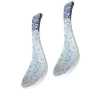 OUNONA 2pcs Blue Ceramic Soup Spoon with Sea Wave Pattern, Sturdy Anti-Rust Household Dinner Spoon for Serving and Eating Desserts, Simple Retro Style Kitchen Utensil for Home